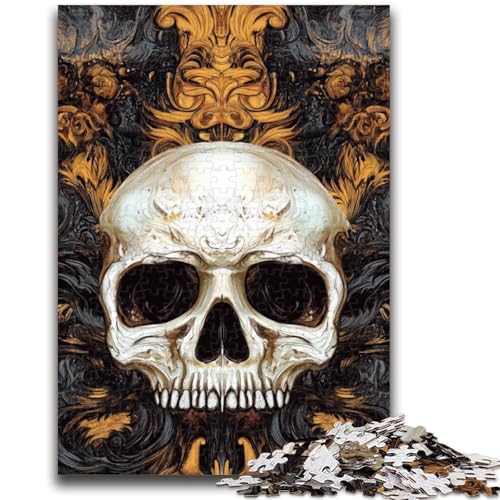 Goldener Totenkopf-Puzzle für Teenager, 1000 Teile, Familienspiel, Stressabbau, schwierige Herausforderung, Künstlersammlung, bildende Kunst (38x26cm) von AADSAZA