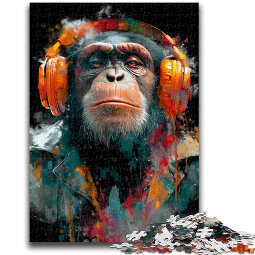 Gorilla mit Kopfhörer-Puzzle, 1000 Teile, für Erwachsene, anspruchsvoll zu vervollständigen, Aber lustig und humorvoll, einzigartige Heimdekoration und Geschenke (50x75cm) von AADSAZA