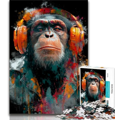 Gorilla mit Kopfhörer-Puzzle für Erwachsene und Jugendliche, 1000 Teile, Lernspiel, Herausforderungsspielzeug, ganze Familie (75x50cm) von AADSAZA