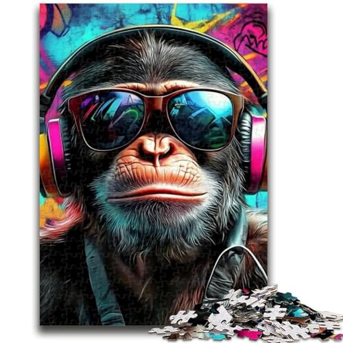 Gorilla mit Kopfhörern, Puzzle 1000 Teile, für Teenager, Geschenke, Spielzeug, Lernspiele, Stressabbau, tolle Geschenke und Spielzeuge (38x26cm) von AADSAZA