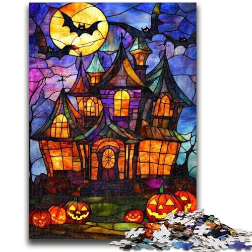 Halloween-Schloss-Puzzle, 1000 Teile, für Erwachsene, Familienspiel, Stressabbau, schwierige Herausforderung, tolle Geschenke und Spielzeuge (38x26cm) von AADSAZA