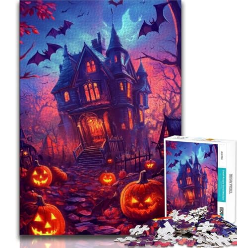 Halloween-Schloss-Puzzle, 1000 Teile, für Teenager, Familienspiel, Stressabbau, schwierige Herausforderung, Geschenke für Freunde und Familie (75x50cm) von AADSAZA