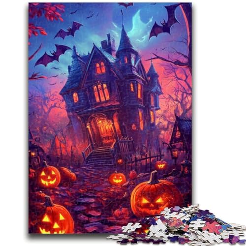 Halloween-Schloss-Puzzle für Erwachsene, anspruchsvolles Spiel und Familienspiel mit vollständig ineinandergreifenden, zufällig geformten Teilen (38x26cm) von AADSAZA