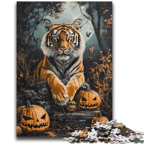 Halloween-Tiger, 1000-teiliges Puzzle für Erwachsene, Geschenke, Lernspiele, Heimdekoration, als Geschenk für die ganze Familie (50x75cm) von AADSAZA