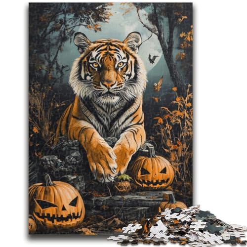 Halloween-Tiger-Puzzle für Teenager, 1000-teiliges Puzzle, dekomprimierendes intellektuelles Lernspielzeug, Wichtelgeschenke (38x26cm) von AADSAZA