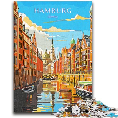 Hamburg-Reise-Puzzle für Teenager, 1000 Puzzles, anspruchsvolles Spiel und Familienspiel, Wanddekoration, einzigartige Geburtstags (38x26cm) von AADSAZA