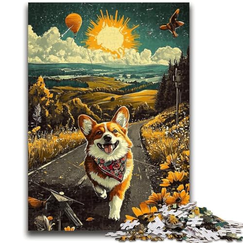 Happy Corgi 1000-teiliges Puzzle für Erwachsene und Jugendliche, anspruchsvolles Spiel und Familienspiel, ganze Familie (38x26cm) von AADSAZA