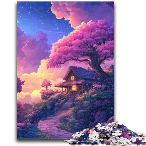 Haus unter Kirschblüten, 1000-teiliges Puzzle für Erwachsene, Geschenke, Denkspiel, Wanddekoration, einzigartige Geburtstags (38x26cm) von AADSAZA
