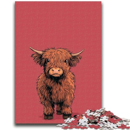 Highland Cow 1000-teiliges Puzzle für Erwachsene und Jugendliche, Spielzeug, Lernspiele, Stressabbau, geeignet als Schreibtischdekoration (50x75cm) von AADSAZA