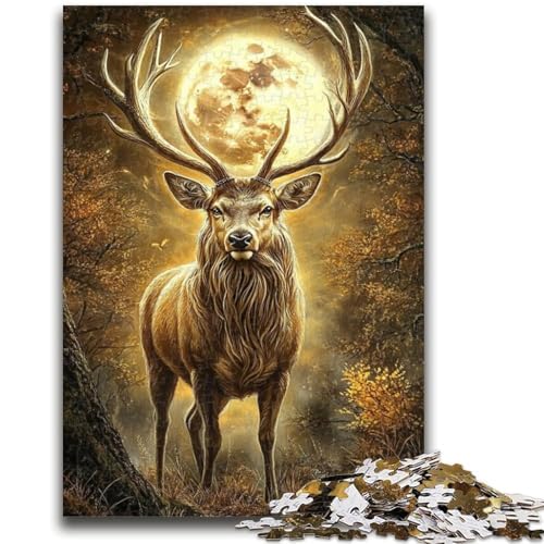 Hirsch unter dem Mond, Puzzle für Erwachsene und Teenager, Puzzle, Spielzeug, Lernspiele, Stressabbau, tolle Geschenke und Spielzeuge (38x26cm) von AADSAZA