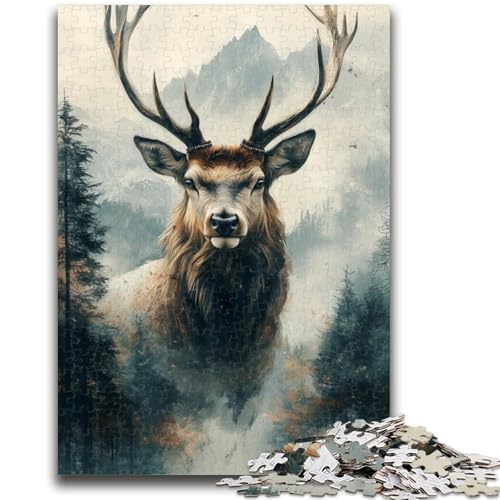 Hirsche in Bergen und Flüssen, Puzzle 1000 Teile für Erwachsene und Jugendliche, Lernspiele, Heimdekoration, geeignet als Schreibtischdekoration (50x75cm) von AADSAZA