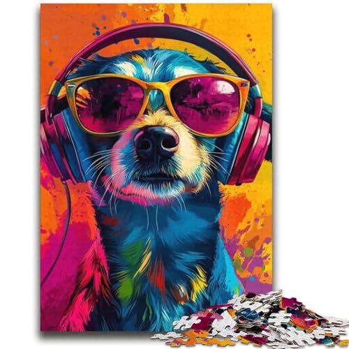 Hund mit Kopfhörer-Puzzle für Teenager 2000, anspruchsvolles Spiel und Familienspiel mit vollständig ineinandergreifenden, zufällig geformten Teilen (70x100cm) von AADSAZA