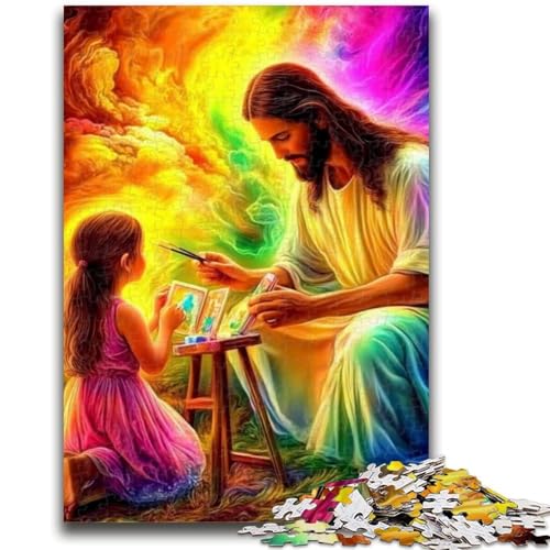 Jesus und das kleine Mädchen, Puzzle für Erwachsene, Familienspiel zum Stressabbau, schwierige Herausforderung, Künstlersammlung, bildende Kunst (50x75cm) von AADSAZA