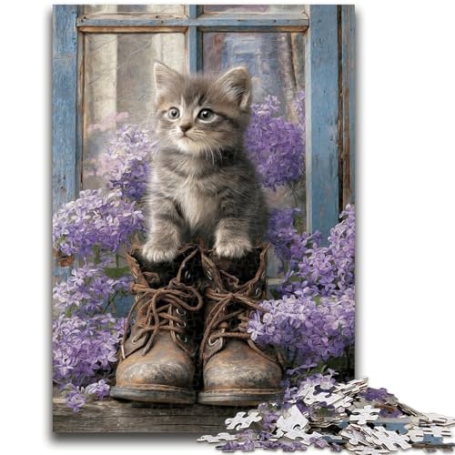 Kätzchen in Lavendel-Puzzle, 1000 Teile, für Teenager, Geschenke, Spielzeug, Lernspiele, Stressabbau, tolle Geschenke und Spielzeuge (38x26cm) von AADSAZA