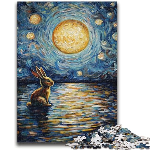Kaninchen unter dem Mond Puzzle 1000 Teile für Teenager, anspruchsvoll zu vervollständigen, Aber lustiges und humorvolles Geburtstagsgeschenk, Geschenke, Wandkunst (38x26cm) von AADSAZA