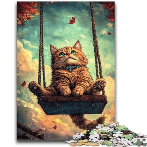 Katze auf Einer Schaukel, Puzzle für Teenager, 1000 Puzzles, Lernspiel, Herausforderung, Spielzeug, Wanddekoration, einzigartige Geburtstags (38x26cm) von AADSAZA