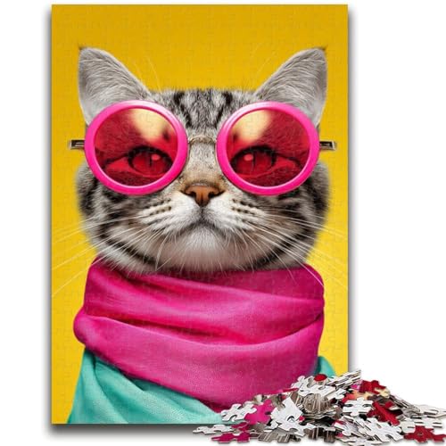 Katze mit Schal, 1000 Teile Puzzle für Erwachsene und Jugendliche, Spielzeug, Lernspiele, Stressabbau, tolle Geschenke und Spielzeuge (50x75cm) von AADSAZA