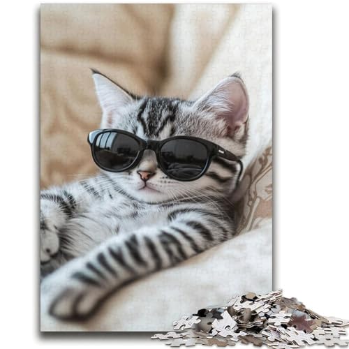 Katze mit Sonnenbrille, Puzzle für Teenager, 2000 Teile, hilft dem Gehirn, süchtig machendes Spielzeug zu trainieren, um Geduld zu fördern, EIN Kunstwerk (70x100cm) von AADSAZA