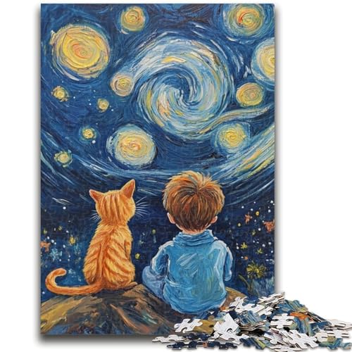 Katze und Kleiner Junge, 1000-teiliges Puzzle für Erwachsene und Jugendliche, Spielzeug, Lernspiele, Stressabbau, tolle Geschenke und Spielzeuge (38x26cm) von AADSAZA