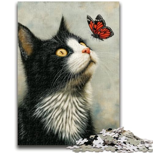 Katze und Schmetterling, 1000-teiliges Puzzle für Erwachsene und Jugendliche, Quizspiel, Wanddekoration, einzigartige Geburtstags (38x26cm) von AADSAZA