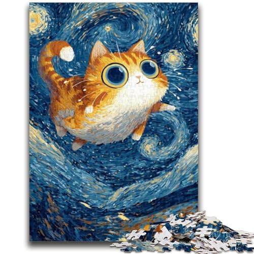 Katze unter dem Nachthimmel, 1000 Teile Puzzle für Erwachsene und Jugendliche, Spielzeug, Lernspiele, Stressabbau, tolle Geschenke und Spielzeuge (38x26cm) von AADSAZA