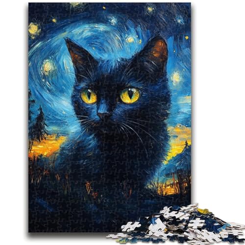 Katze unter dem Nachthimmel, Puzzle 1000 Teile für Erwachsene und Jugendliche, Spielzeug, Lernspiele, Stressabbau, tolle Geschenke und Spielzeuge (50x75cm) von AADSAZA
