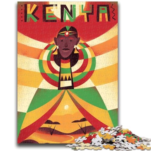 Kenia-Reiseposter-Puzzle mit 1000 Teilen für Teenager, hilft dem Gehirn, süchtig machendes Spielzeug zu trainieren, um Geduld bei der Eltern-Kind-Interaktion zu fördern (38x26cm) von AADSAZA