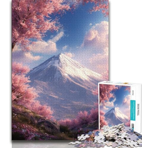 Kirschblüten-Puzzle mit dem Berg Fuji für Erwachsene und Teenager, Lernspielzeug, Familienspiele mit passendem Poster und Quizblatt (75x50cm) von AADSAZA