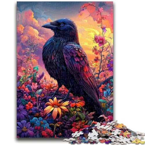 Krähen- und Blumen-Puzzle 1000 Teile für Teenager-Geschenke, Quizspiel, Wanddekoration, einzigartige Geburtstags (38x26cm) von AADSAZA