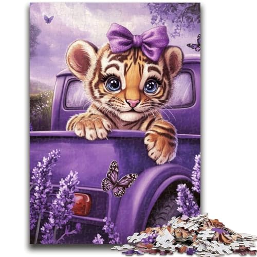 Lavendel-Tiger-Puzzle 1000 Teile für Teenager-Geschenke, Spielzeug, Lernspiele, Stressabbau, tolle Geschenke und Spielzeuge (50x75cm) von AADSAZA