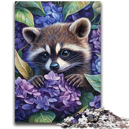 Lavendel- und Waschbär-Puzzle 1000 Teile für Erwachsene und Jugendliche, Lernspielzeug, ganze Familie (50x75cm) von AADSAZA