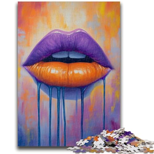 Lila Lippen-Puzzles für Erwachsene und Teenager, Puzzle, Spielzeug, Lernspiele, Stressabbau, tolle Geschenke und Spielzeuge (38x26cm) von AADSAZA