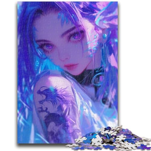 Lilafarbenes Anime-Mädchen-Puzzle, 1000 Teile, für Erwachsene und Jugendliche, Spielzeug, Lernspiele, Stressabbau, Wunschliste mit Weihnachtsmann (38x26cm) von AADSAZA