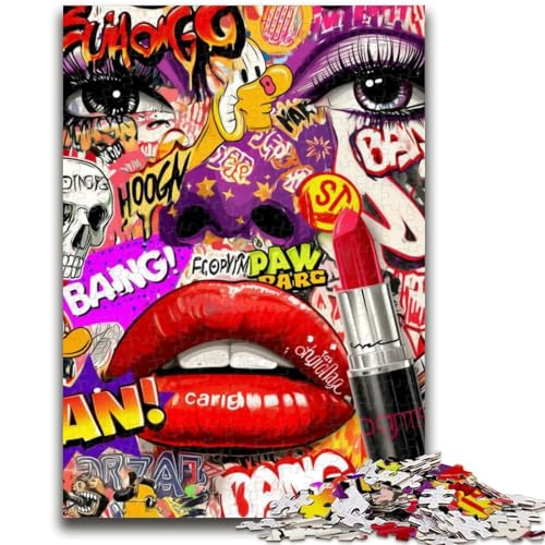 Lippen-Graffiti-Puzzle, 1000 Teile, für Erwachsene und Jugendliche, Spielzeug, Lernspiele, Stressabbau, geeignet als Schreibtischdekoration (50x75cm) von AADSAZA