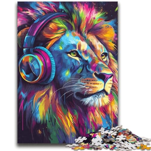 Löwe mit Kopfhörer-Puzzle für Teenager, 2000 Teile, hilft dem Gehirn, süchtig machendes Spielzeug zu trainieren, um Geduld zu fördern, geeignet für Paare (70x100cm) von AADSAZA