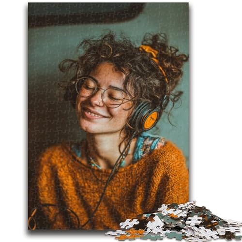 Mädchen hört Musik Puzzles für Erwachsene und Teenager Helfen Sie dem Gehirn, süchtig machendes Spielzeug zu trainieren, um Geduld und Eltern-Kind-Interaktion zu fördern (38x26cm) von AADSAZA