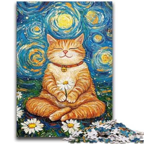 Meditierendes Katzen-Puzzle, 1000 Teile, für Teenager, anspruchsvolles Spiel und Familienspiel, Wanddekoration, einzigartige Geburtstags (38x26cm) von AADSAZA
