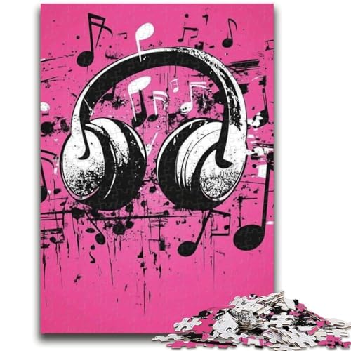 Musiksymbol-Kopfhörer-Puzzle 1000 Teile für Erwachsene, Lernspielzeug für die ganze Familie mit passendem Poster und Quizblatt (38x26cm) von AADSAZA