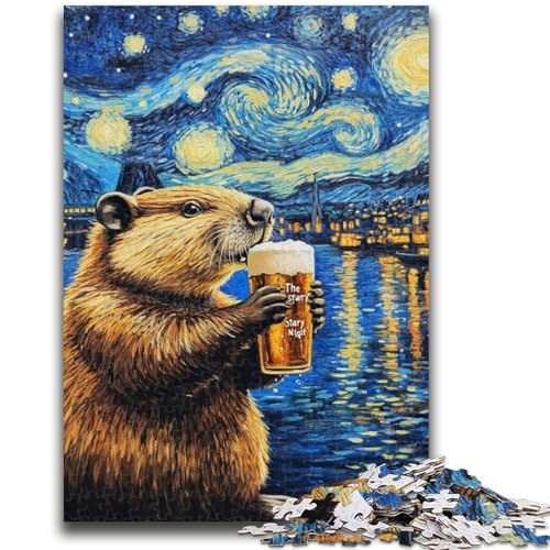 Nachthimmel-Bier-Capybara-Puzzle für Teenager, 1000-teiliges Puzzle, anspruchsvolles Spielgeschenk, ganze Familie (38x26cm) von AADSAZA