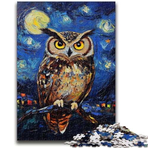 Nachthimmel-Eulen-Puzzle für Teenager, 1000 Teile, anspruchsvolles Spiel und Familienspiel mit vollständig ineinandergreifenden, zufällig geformten Teilen (38x26cm) von AADSAZA