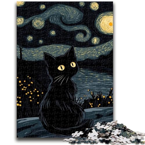 Nachthimmel-Katze, 1000-teiliges Puzzle für Erwachsene und Jugendliche, Spielzeug, Lernspiele, Stressabbau, Wunschliste mit Weihnachtsmann (50x75cm) von AADSAZA