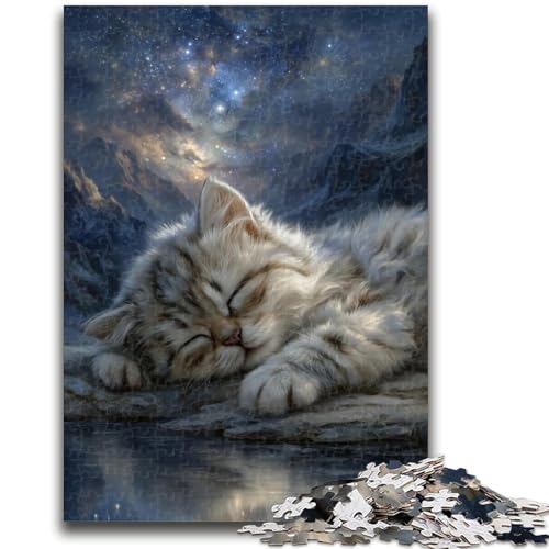 Nachthimmel-Puzzle mit schlafender Katze, 1000 Teile, für Erwachsene und Jugendliche, Spielzeug, Lernspiele, Stressabbau, geeignet als Schreibtischdekoration (50x75cm) von AADSAZA