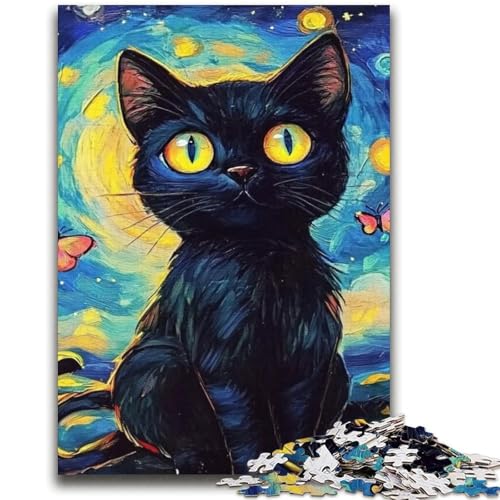 Nachthimmel-Puzzle mit schwarzer Katze, 2000 Teile, Geschenk für Erwachsene, Denkspiel, Wanddekoration, einzigartige Geburtstags (70x100cm) von AADSAZA