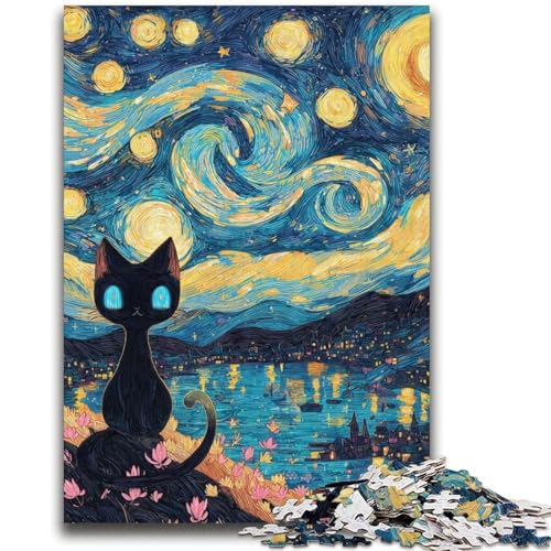 Nachthimmel-Puzzle mit schwarzer Katze, 2000 Teile, Geschenk für Erwachsene, anspruchsvoll zu vervollständigen, Aber lustig und humorvoll, einzigartige Heimdekoration und Geschenke (70x100cm) von AADSAZA