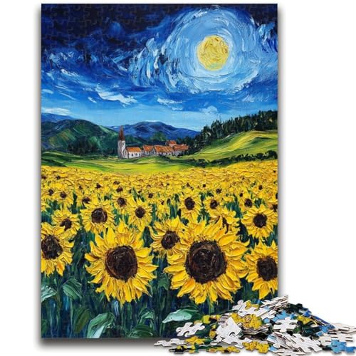 Nachthimmel-Sonnenblumen-Puzzle für Teenager, 1000 Puzzles, Stressabbau, schwierige Herausforderung, gutes Geschenk für die ganze Familie (50x75cm) von AADSAZA