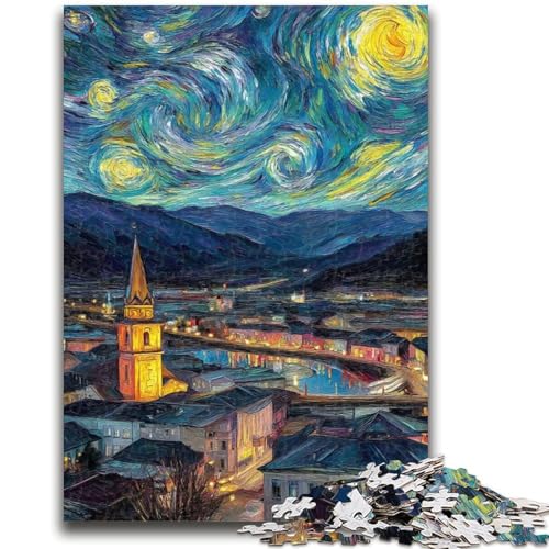 Nachthimmel-Stadtbild, 1000-teiliges Puzzle für Erwachsene, Stressabbau, schwierige Herausforderung, gutes Geschenk für die ganze Familie (38x26cm) von AADSAZA