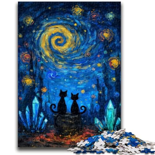 Nachthimmel Van Goghs Katze 1000-teiliges Puzzle für Erwachsene, Geschenke, Denkspiel, Wanddekoration, einzigartige Geburtstags (50x75cm) von AADSAZA