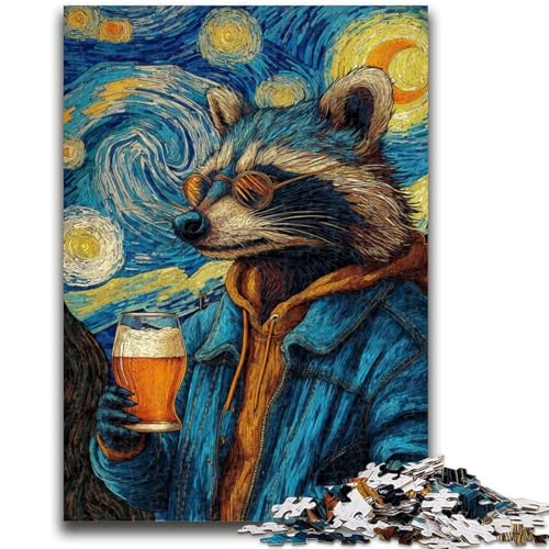 Nachthimmel-Waschbär-Puzzle, 1000 Teile, für Teenager, anspruchsvolles Spiel und Familienspiel, Wanddekoration, einzigartige Geburtstags (50x75cm) von AADSAZA