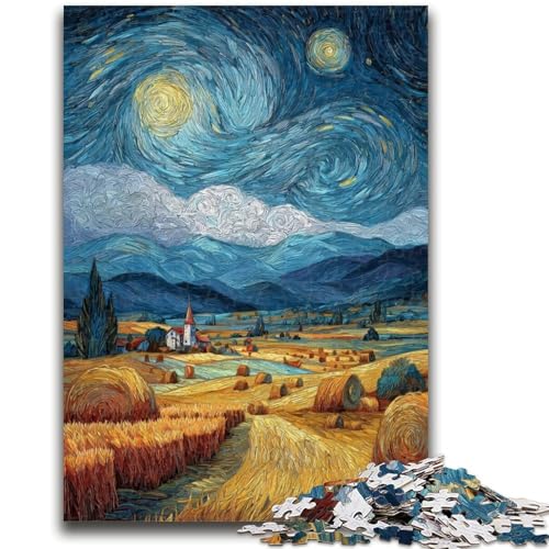 Nachthimmel-Weizenfeld-Puzzle 1000 Teile für Teenager, hilft dem Gehirn, süchtig machendes Spielzeug zu trainieren, um Geduld zu fördern, einzigartiges Herausforderungsspiel (38x26cm) von AADSAZA