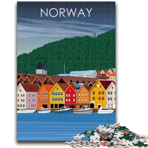 Norwegen bei Nacht-Poster, 1000-teiliges Puzzle für Teenager, Stressabbau, schwierige Herausforderung, einzigartige Heimdekoration und Geschenke (38x26cm) von AADSAZA